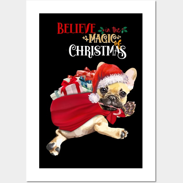 French Bulldog Frenchie belive in magic of merry Christmas Wall Art by Collagedream